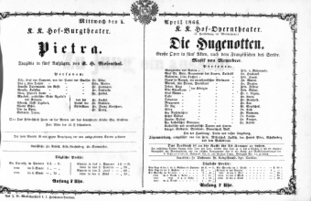 Theaterzettel (Oper und Burgtheater in Wien) 18660404 Seite: 1