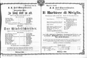 Theaterzettel (Oper und Burgtheater in Wien) 18660406 Seite: 1
