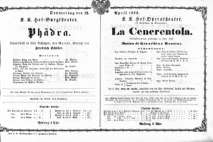 Theaterzettel (Oper und Burgtheater in Wien) 18660412 Seite: 1