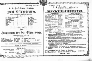 Theaterzettel (Oper und Burgtheater in Wien) 18660413 Seite: 1