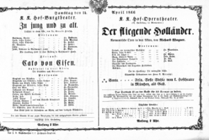 Theaterzettel (Oper und Burgtheater in Wien) 18660414 Seite: 1