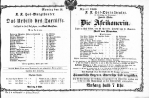 Theaterzettel (Oper und Burgtheater in Wien) 18660416 Seite: 1