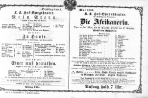 Theaterzettel (Oper und Burgtheater in Wien) 18660501 Seite: 1