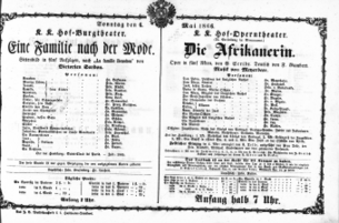 Theaterzettel (Oper und Burgtheater in Wien) 18660506 Seite: 1