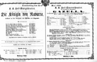 Theaterzettel (Oper und Burgtheater in Wien) 18660510 Seite: 1