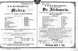 Theaterzettel (Oper und Burgtheater in Wien) 18660515 Seite: 1