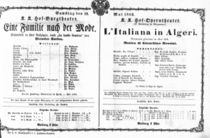Theaterzettel (Oper und Burgtheater in Wien) 18660519 Seite: 1