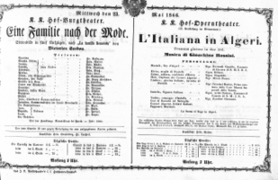 Theaterzettel (Oper und Burgtheater in Wien) 18660523 Seite: 1