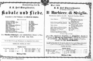 Theaterzettel (Oper und Burgtheater in Wien) 18660524 Seite: 1