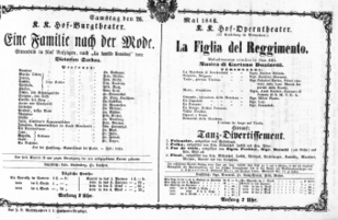 Theaterzettel (Oper und Burgtheater in Wien) 18660526 Seite: 1