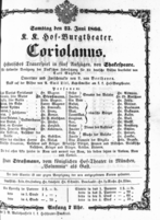 Theaterzettel (Oper und Burgtheater in Wien) 18660623 Seite: 1