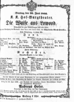 Theaterzettel (Oper und Burgtheater in Wien) 18660626 Seite: 1