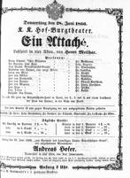 Theaterzettel (Oper und Burgtheater in Wien) 18660628 Seite: 1