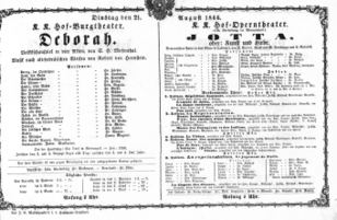 Theaterzettel (Oper und Burgtheater in Wien) 18660821 Seite: 1