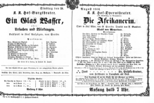 Theaterzettel (Oper und Burgtheater in Wien) 18660828 Seite: 1