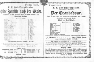 Theaterzettel (Oper und Burgtheater in Wien) 18660831 Seite: 1