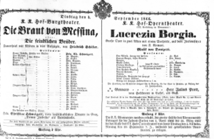 Theaterzettel (Oper und Burgtheater in Wien) 18660904 Seite: 1