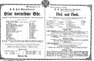 Theaterzettel (Oper und Burgtheater in Wien) 18660905 Seite: 1
