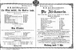 Theaterzettel (Oper und Burgtheater in Wien) 18660907 Seite: 1