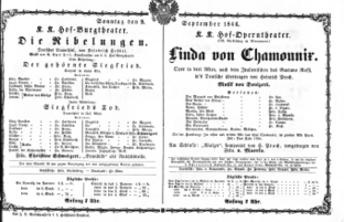 Theaterzettel (Oper und Burgtheater in Wien) 18660909 Seite: 1
