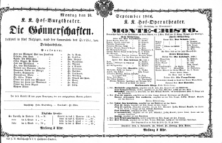Theaterzettel (Oper und Burgtheater in Wien) 18660910 Seite: 1