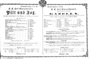 Theaterzettel (Oper und Burgtheater in Wien) 18660913 Seite: 1