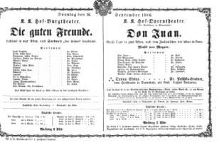 Theaterzettel (Oper und Burgtheater in Wien) 18660916 Seite: 1