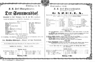 Theaterzettel (Oper und Burgtheater in Wien) 18660918 Seite: 1