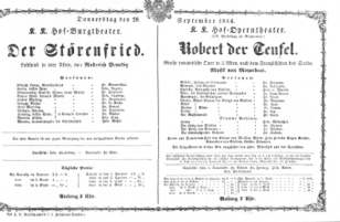Theaterzettel (Oper und Burgtheater in Wien) 18660920 Seite: 1