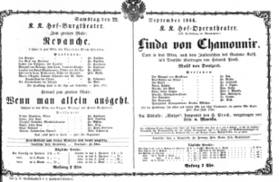 Theaterzettel (Oper und Burgtheater in Wien) 18660922 Seite: 1