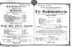 Theaterzettel (Oper und Burgtheater in Wien) 18660925 Seite: 1