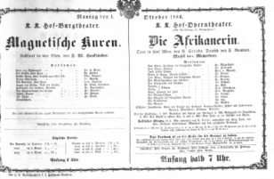 Theaterzettel (Oper und Burgtheater in Wien) 18661001 Seite: 1