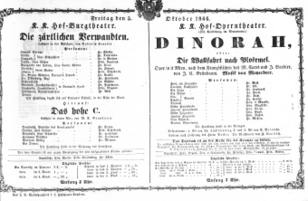 Theaterzettel (Oper und Burgtheater in Wien) 18661005 Seite: 1