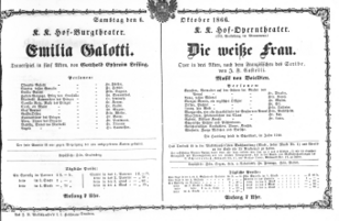 Theaterzettel (Oper und Burgtheater in Wien) 18661006 Seite: 1