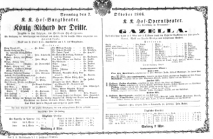 Theaterzettel (Oper und Burgtheater in Wien) 18661007 Seite: 1
