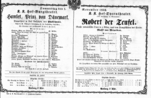 Theaterzettel (Oper und Burgtheater in Wien) 18661101 Seite: 1