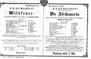 Theaterzettel (Oper und Burgtheater in Wien) 18661103 Seite: 1