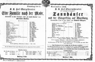 Theaterzettel (Oper und Burgtheater in Wien) 18661104 Seite: 1