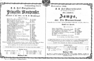 Theaterzettel (Oper und Burgtheater in Wien) 18661108 Seite: 1
