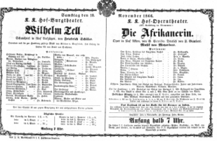 Theaterzettel (Oper und Burgtheater in Wien) 18661110 Seite: 1