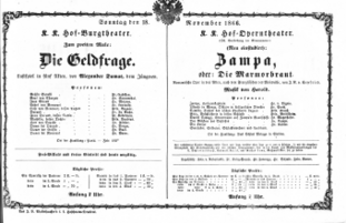 Theaterzettel (Oper und Burgtheater in Wien) 18661118 Seite: 1