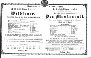 Theaterzettel (Oper und Burgtheater in Wien) 18661119 Seite: 1