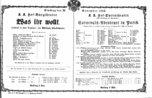 Theaterzettel (Oper und Burgtheater in Wien) 18661120 Seite: 1