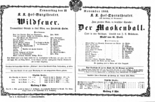 Theaterzettel (Oper und Burgtheater in Wien) 18661122 Seite: 1