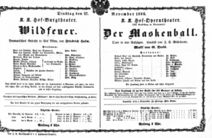 Theaterzettel (Oper und Burgtheater in Wien) 18661127 Seite: 1