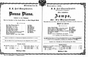 Theaterzettel (Oper und Burgtheater in Wien) 18661128 Seite: 1