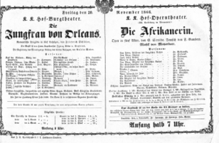 Theaterzettel (Oper und Burgtheater in Wien) 18661130 Seite: 1