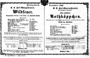 Theaterzettel (Oper und Burgtheater in Wien) 18661221 Seite: 1