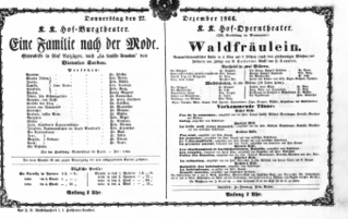 Theaterzettel (Oper und Burgtheater in Wien) 18661227 Seite: 1
