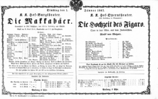 Theaterzettel (Oper und Burgtheater in Wien) 18670101 Seite: 1
